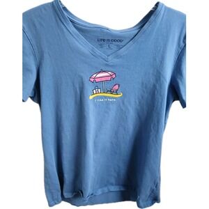 Life Is Good Shirt Womens Large Blue Beach  Graphic Crusher V Neck
